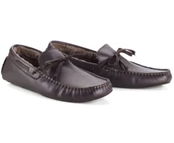 Pantuflas de hombre de cuero Chocolate-Bexley Sale