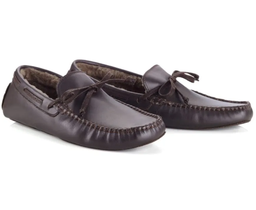 Pantuflas de hombre de cuero Chocolate-Bexley Sale
