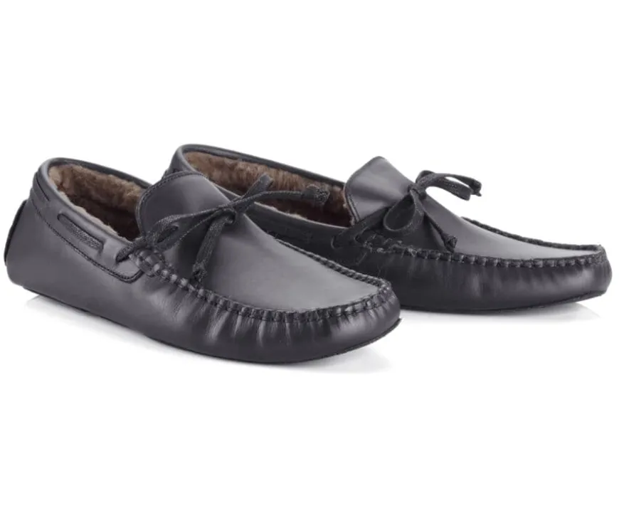 Pantuflas de hombre de cuero Chocolate-Bexley Online