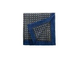 Pañuelo de bolsillo estampado de lino Azul y Caqui para hombre-Bexley Fashion