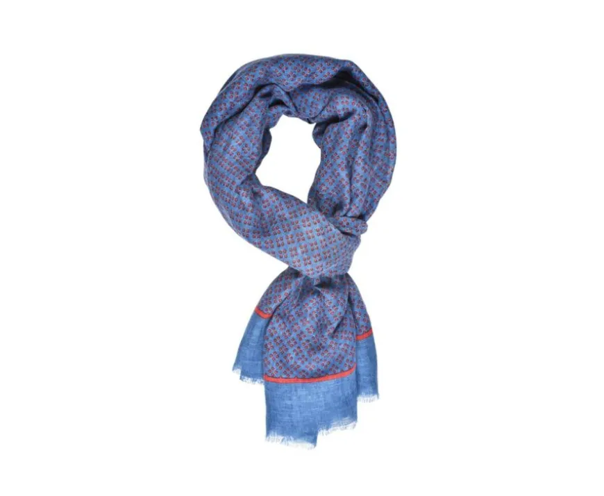 Pañuelo de lino de algodón Azul índigo con estampados rojos Chèche Lin Coton Ii-Bexley Cheap
