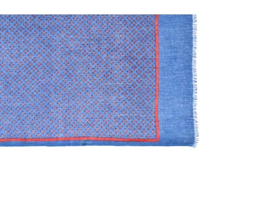 Pañuelo de lino de algodón Azul índigo con estampados rojos Chèche Lin Coton Ii-Bexley Cheap