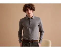 Polo de hombre de manga larga Caqui moteado Aiden-Bexley Sale