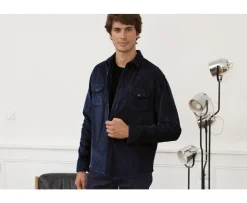 Sobrecamisa de terciopelo Navy - Cuello francés Victorin-Bexley Online