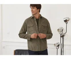 Sobrecamisa de terciopelo Verde militar - Cuello francés Victorin-Bexley Hot