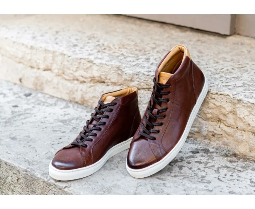 Zapatillas altas para hombre de piel Chocolate patinado Thornlea-Bexley Fashion