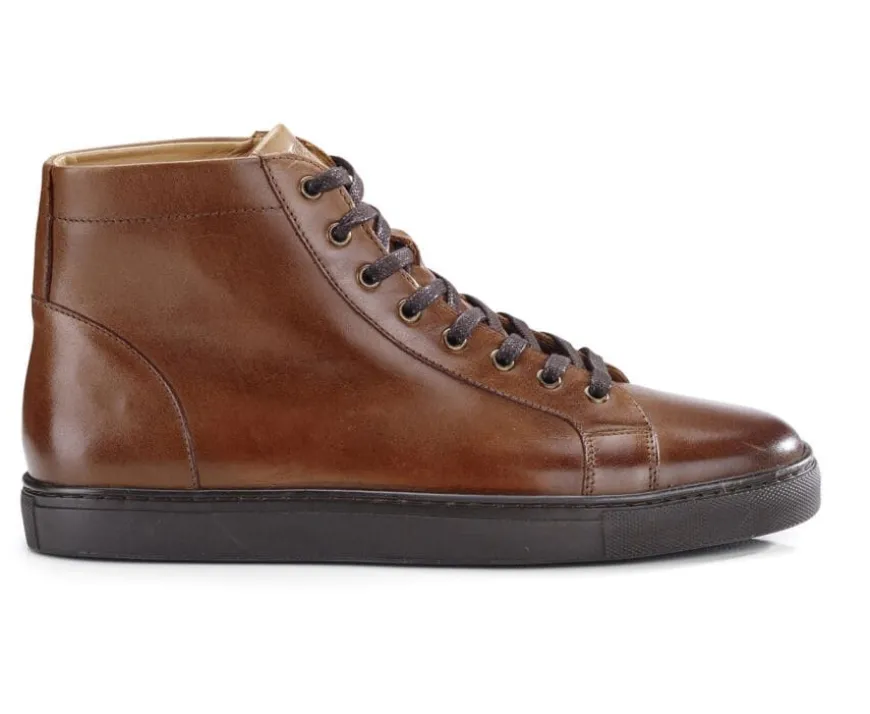 Zapatillas altas para hombre de piel Castaño oscuro patinado Hawthorne-Bexley Clearance