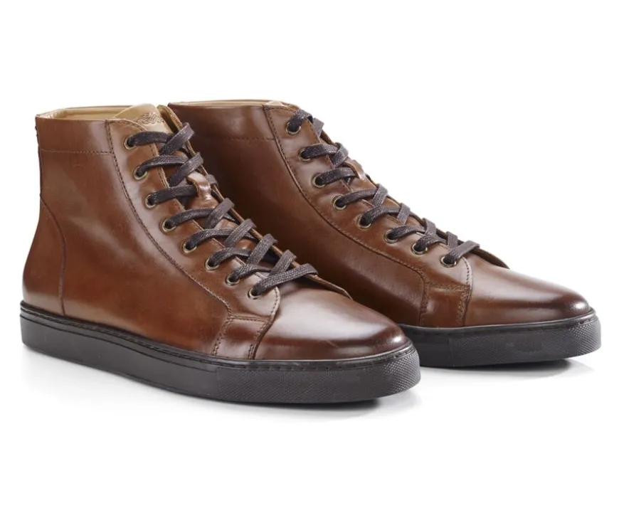 Zapatillas altas para hombre de piel Castaño oscuro patinado Hawthorne-Bexley Clearance