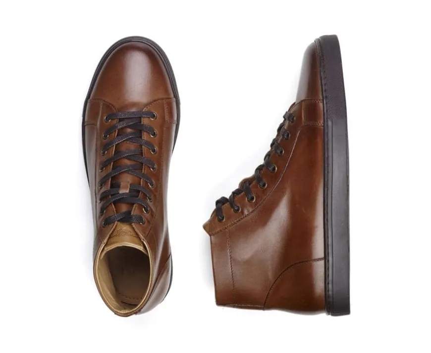 Zapatillas altas para hombre de piel Castaño oscuro patinado Hawthorne-Bexley Clearance