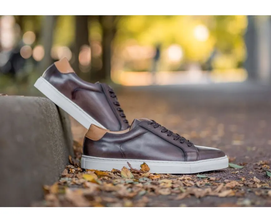 Zapatillas de hombre de piel Chocolate patinado Inglewood-Bexley Cheap