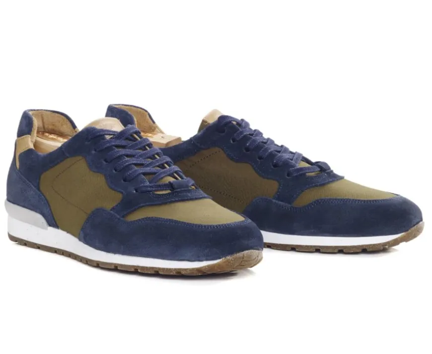 Zapatillas de hombre de Terciopelo Azul y Caqui Canberra Ii-Bexley Discount