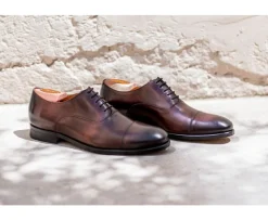 Zapato Oxford para hombre Chocolate Patinado con suela de cuero Winford-Bexley Fashion