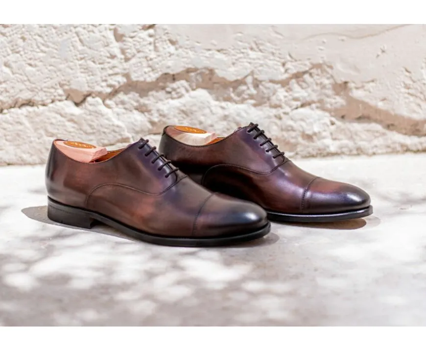 Zapato Oxford para hombre Chocolate Patinado con suela de cuero Winford-Bexley Fashion