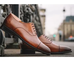 Zapato Oxford para hombre con suela de piel Coñac patinado Winford-Bexley Store