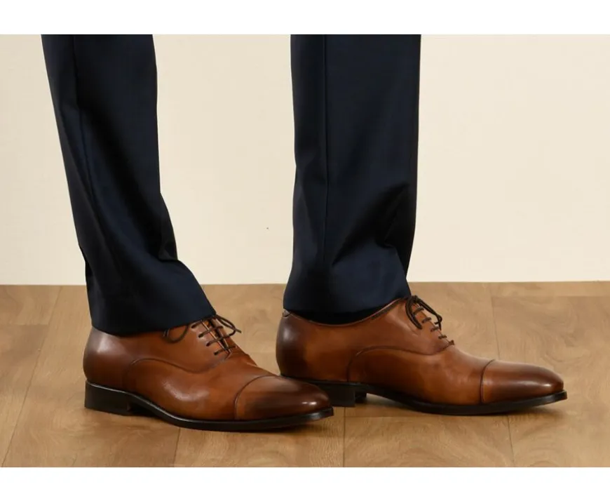 Zapato Oxford para hombre con suela de piel Coñac patinado Winford-Bexley Store