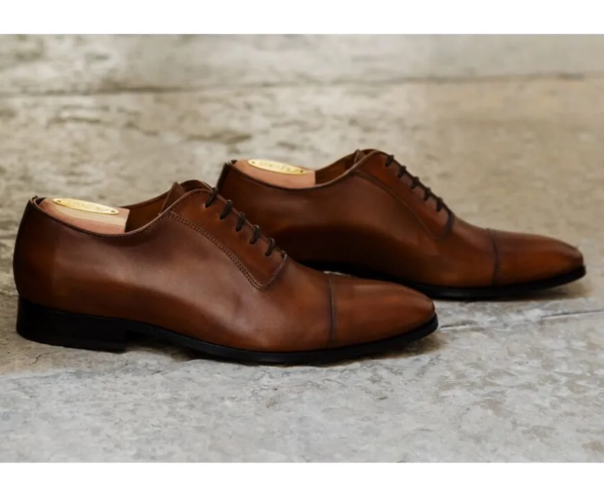 Zapato Oxford para hombre con suela de piel Coñac patinado Ringwood-Bexley Online