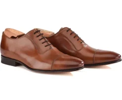 Zapato Oxford para hombre Suela de piel Castaño patinado Ringwood-Bexley Discount