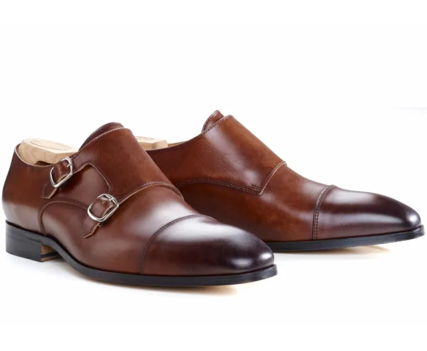 Zapatos Chocolate Patinado de hombre con doble hebilla Cheddington-Bexley Fashion