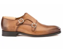 Zapatos hombre hebilla doble Coñac patinado Chigwell-Bexley Outlet
