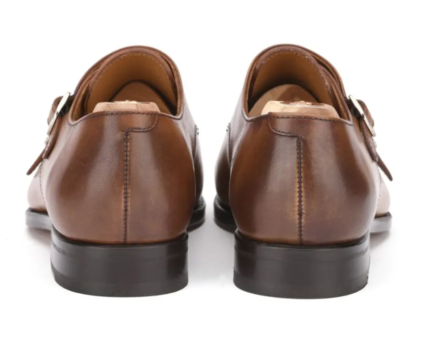Zapatos hombre hebilla doble Coñac patinado Chigwell-Bexley Outlet
