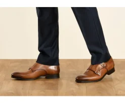 Zapatos hombre hebilla doble Coñac patinado Chigwell-Bexley Outlet